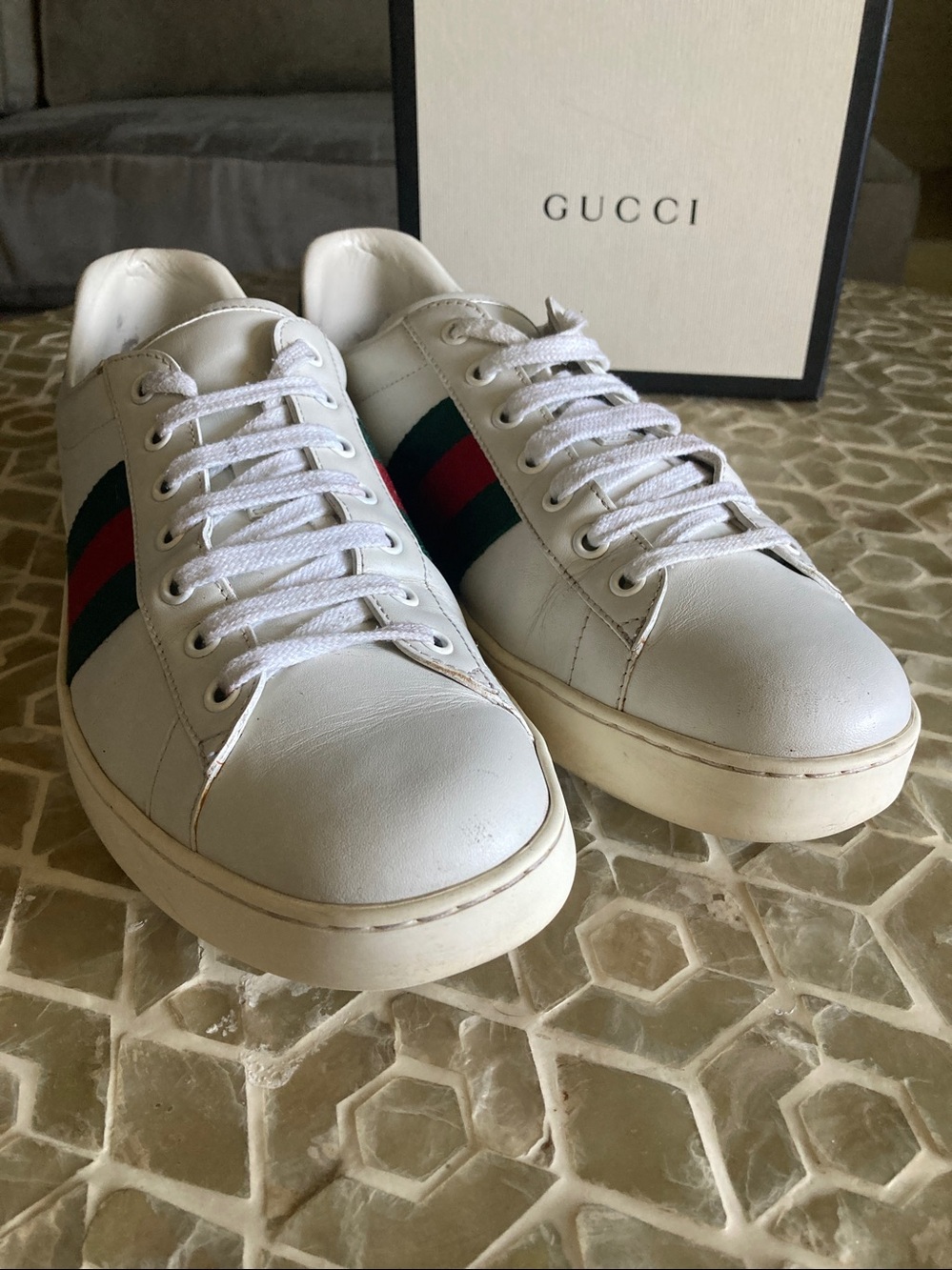 Gucci Men’s Ace Leather Web Low-Top Sneakers (9.5) - Picture 4 of 13